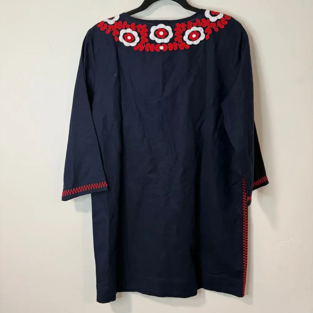 J. Crew‎ Embroidered Beach Tunic Dress NEW Navy Red White Small Linen Cotton